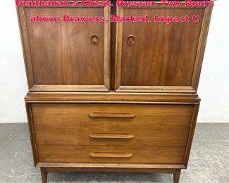 Lot 441 BASSETT American Modern Walnut Gentleman s Chest. Dresser. Two Doors above Drawers. Marked. Impact C