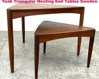 Lot 429 2pc Dux Danish Modern Triangle Teak Triangular Nesting End Tables Sweden