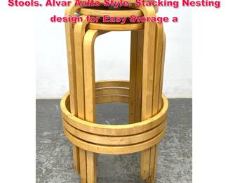 Lot 445 Set 3 Blond Wood Modernist Bar Stools. Alvar Aalto Style. Stacking Nesting design for Easy Storage a