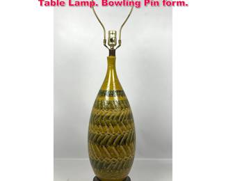 Lot 201 Italian Bitossi style Glazed Pottery Table Lamp. Bowling Pin form.