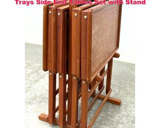 Lot 278 Mid Century Modern Teak Wood TV Trays Side End Tables Set with Stand