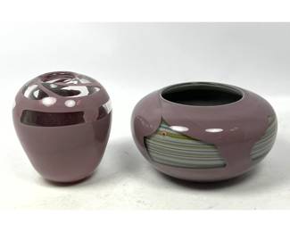 Lot 34 2pc Ron Stackland Art glass vases.