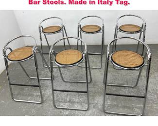 Lot 495 Set 6 Italian Chrome and Cane Set Bar Stools. Made in Italy Tag.