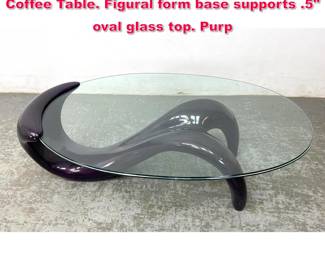 Lot 586 Sculptural Figural Resin Glass Top Coffee Table. Figural form base supports .5 oval glass top. Purp
