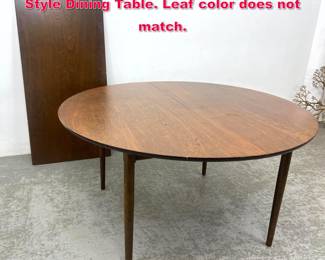 Lot 268 Mid Century Walnut Danish Modern Style Dining Table. Leaf color does not match.