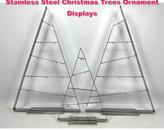 Lot 409 3pc Crate and Barrel Polished Stainless Steel Christmas Trees Ornament Displays