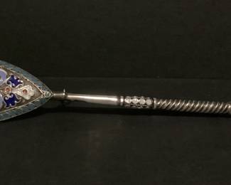 RUSSIAN 84 SILVER ENAMEL BROOCH SPOON