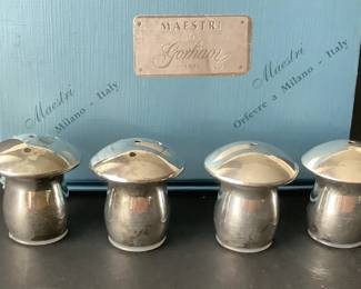 GORHAM FOR MAESTRI STERLING SILVE MUSHROOMS SALT AND PEPPER SHAKERS