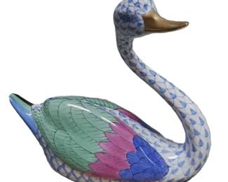 HEREND SIGNED FISHNET SWAN