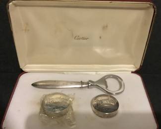 CARTIER STERLING SILVER PERRIER BEER CAPS WITH OPENER IN ORIGINAL BOX