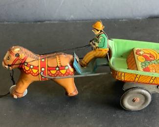 TIN LITHO VEGETABLE BUGGY WITH DRIVER