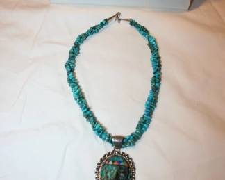 Vintage Sterling Turquoise Necklace Signed J.M