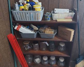 variety of jars, tools, cleaning products
