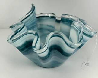 magnificent seafoam, blue, and swirl handkerchief bowl 