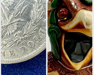 1878 CC Morgan Silver dollar in EF plus condition and one obsidian carved Firebird Aztec warrior