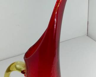 Amberina Kanawha Red and Yellow Crackle Pitcher