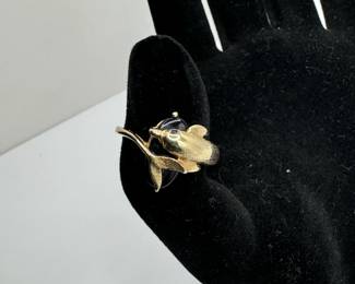 14 karat gold, and Onyx dolphin ring