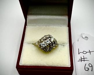 art deco 14 karat gold ring with 13 estate diamonds