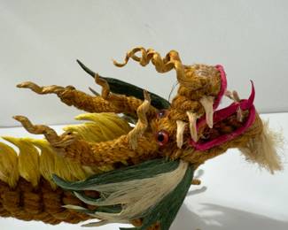 Nice size dragon sculpture made entirely of hemp rope, died, and colored artist tag