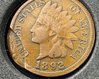 1892 IndianHead cent w/ with rare intact  clipped planchette makes by error

