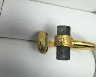 925 Sterling Silver ring tourmaline, geode, and diamond