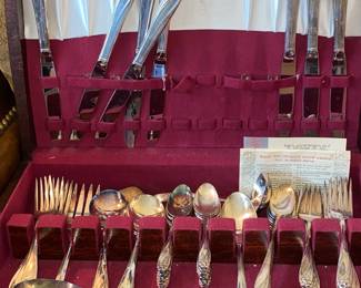 Cased set of silver plate silverware