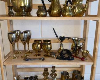 Many brass pieces - brought home from Saudia Arabia - Desert Storm tour of duty