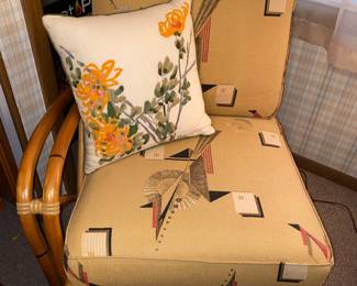 Part of 2 piece rattan MCM loveseat with original fabric