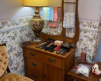 Antique oak washstand with towel bar