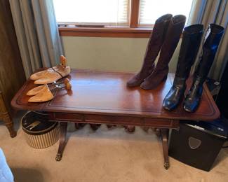 Leather top coffee table with fold down sides