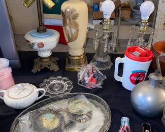 Vtg lamps - tin Coke pen holder