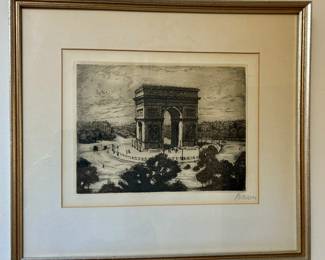 "Arc de Triomphe" Etching, Signed Marvel Julien Baron