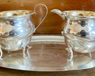 W.M. Rogers Sterling Cream & Sugar Bowl with Underplate