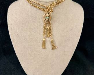 14K Gold & Turquoise Slider Necklace with Tassles