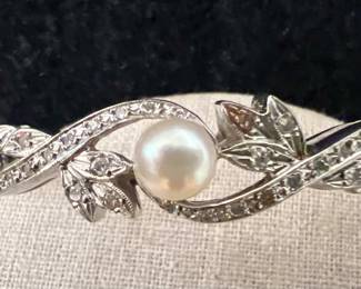 14K White Gold, Diamond & Pearl Bracelet