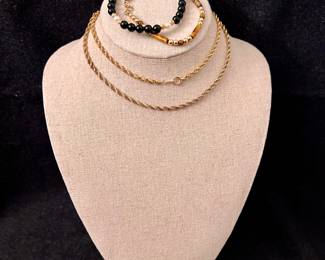 14K Gold Necklace & 14K Gold & Semi Precious Stone Bracelets