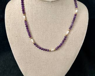 Amethyst, Pearl & 14K Beaded Necklace