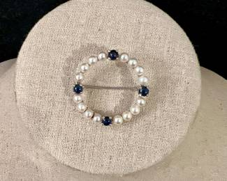 14K Gold, Pearl & Sapphire Pin