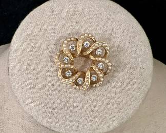 14K Gold, Diamond & Pearl Pin