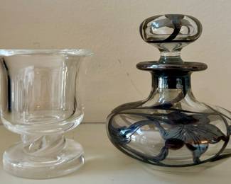 Steuben Glass & Perfume Bottle with Sterling Overlay