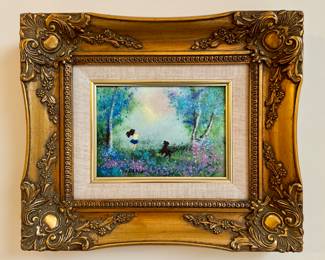 Louis Cardin - Girl and Dog, Painting on Copper