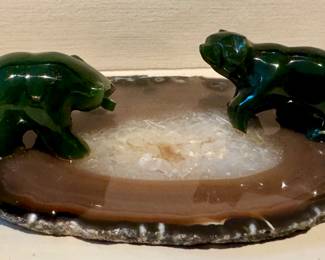 Semi-Precious Stone Bears on Agate Slice