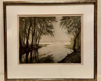 Signed River Scene, Litho