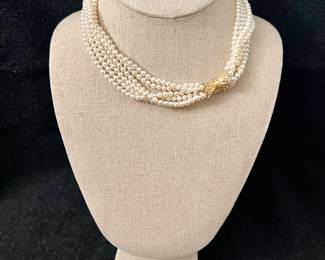Six Strand Cultured Pearl Necklace with 14K Clasp