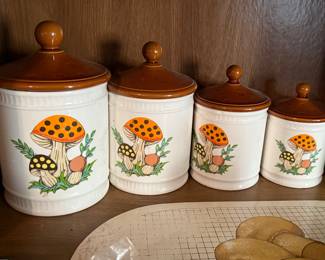  Vtg 1982 Merry Mushroom Ceramic Canisters-Sears Roebuck & Co