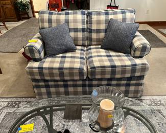 Buffalo plaid loveseat- great condition, blues, grays
