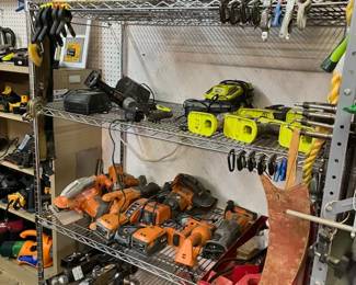 Battery operated tools, sold as sets with batteries and chargers