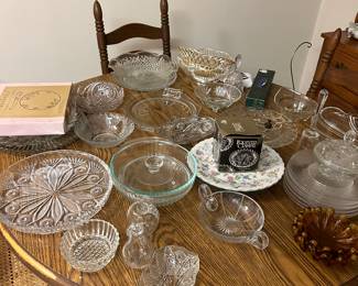 Oak kitchen table and glassware