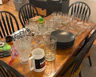 Kitchen table, 6 chairs, and kitchen items