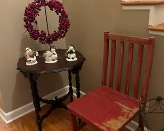 Worn chair and small entryway table